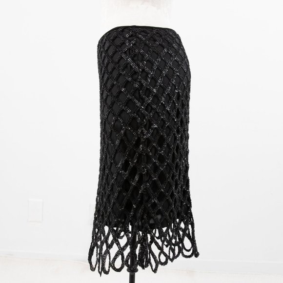 Vintage Y2K Anthro 6 Fishnet Sequin Skirt Black - Picture 5 of 8